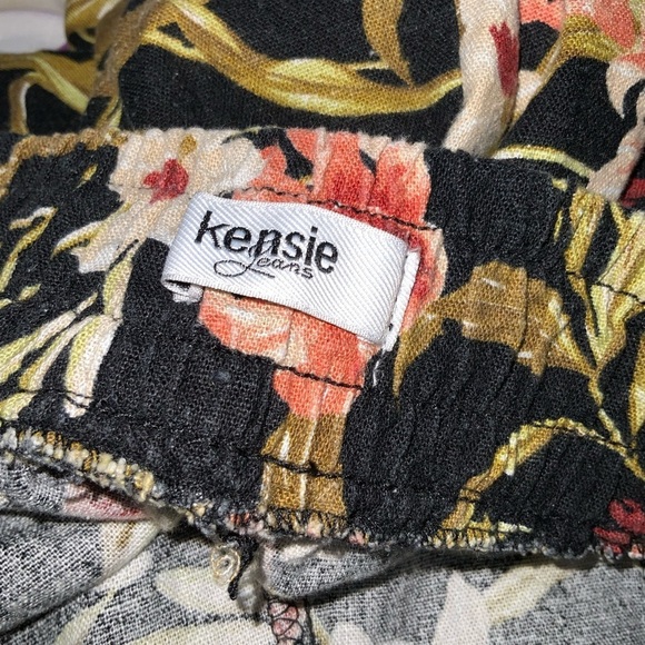 Kensie Linen Blend Black Floral High Waist Wide-Leg Cropped Pants Pockets Medium - Picture 9 of 9